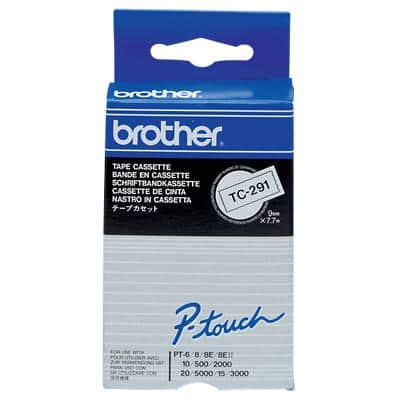 Étiquettes Brother TC-291 d’origine Autocollantes Noir sur blanc 9 mm x 7,7 m