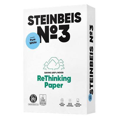 Steinbeis Pure No.3 DIN A4 Druckerpapier 100% Recycelt 80 g/m² Glatt Weiss 500 Blatt