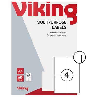 Viking Universaletiketten Selbsthaftend 105 x 148mm Weiss 100 Blatt mit 4 Etiketten