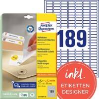 Étiquettes repositionnables AVERY Zweckform Stick & Lift A4 Blanc 25.4 x 10 mm 30 Feuilles de 189 Étiquettes