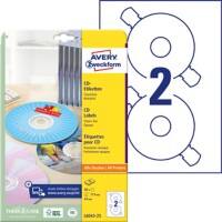 Avery L6043-25 CD-DVD-Disketten-Etiketten A4 Weiss 25 Blatt à 2 Etiketten
