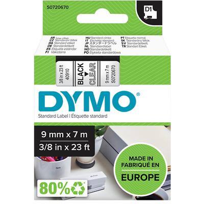 DYMO D1 Beschriftungsband Authentisch 40910 2027786 Selbsthaftend Schwarz auf Transparent 9 mm x 7 m