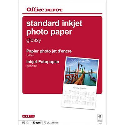 Papier photo Office Depot Jet d'encre Brillant A3 180 g/m² Blanc 50 Feuilles