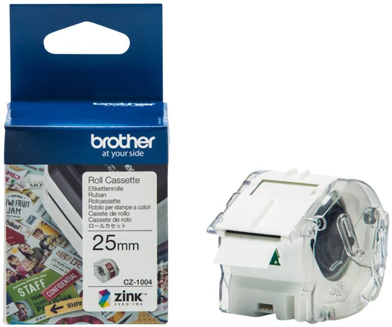 Brother CZ-1004 Authentic Etikettenrollen-Kassette Selbstklebend Weiss 25 mm x 5m