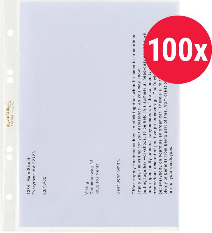 Pochette perforée Hetzel A5 Mat Transparent 43 microns Polypropylène Ouverture au-dessus 6 perforations 220766 100 Unités