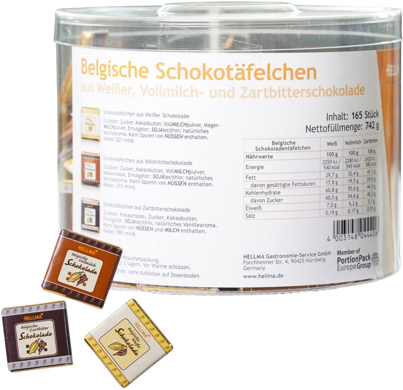 Tablettes de chocolat Hellma Belge 165 Unités de 4.5 g