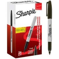 Marqueur permanent Sharpie Fine Pointe fine, ogive 1 mm Noir Non rechargeable Résistant à l'eau 24 Unités