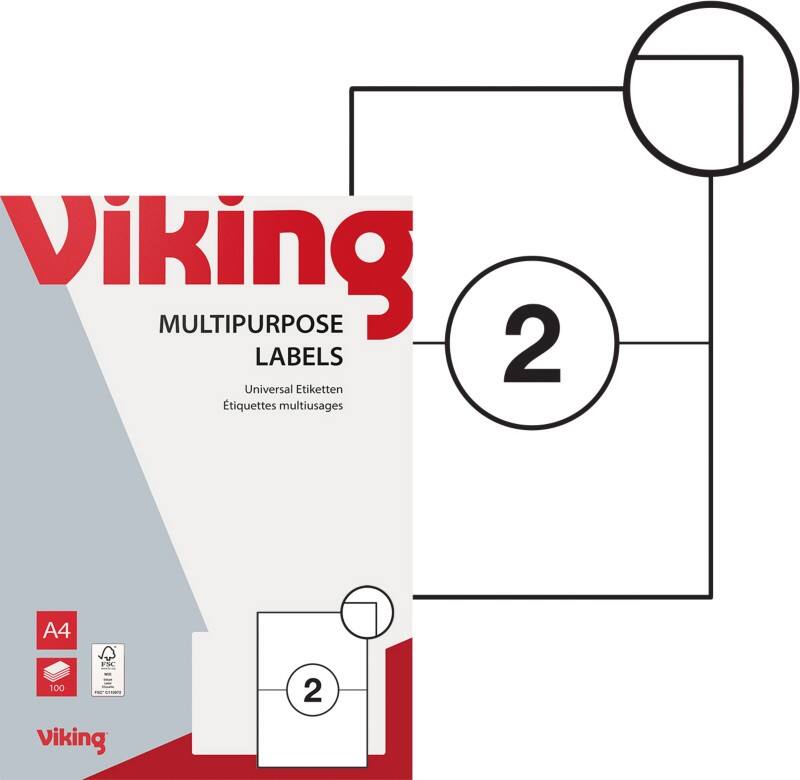 Viking Universaletiketten 1005945 Selbsthaftend Spezial Weiss 210 x 148 mm 100 Blatt à 2 Etiketten