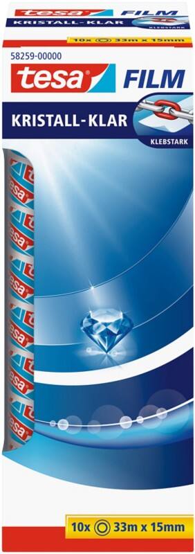 Ruban adhésif tesa tesafilm Kristall-Klar 58259 Transparent 15 mm (L) x 33 m (L) PP (Polypropylène)  10 Rouleaux