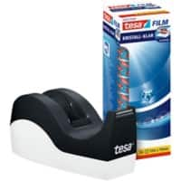 tesa Klebebandabroller tesafilm Easy Cut Orca Schwarz, Weiss 19 mm (B) x 33 m (L) PS (Polystyrol), Stahl + 8 Rollen tesa Klebefilm Kristall-Klar