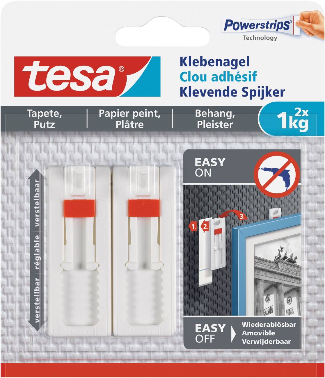 tesa Powerstrips Klebenägel Non-permanent 14 cm Transparent 2 Stück