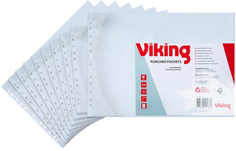 Viking Premium Prospekthüllen A3 Glasklar Transparent 110 Mikron PP (Polypropylen) Öffnung oben 11 Löcher 10 Stück