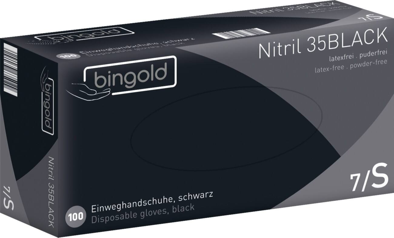 bingold Handschuhe Nitril 35 Nitril Größe S Schwarz 100 Stück Ungepudert