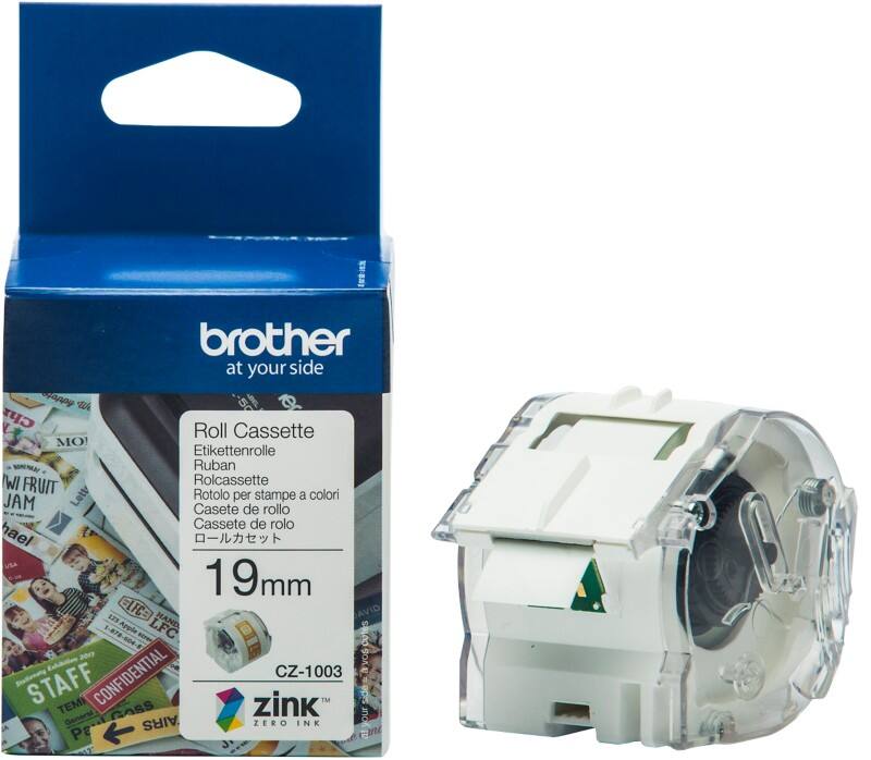 Brother CZ-1003 Authentic Etikettenrollen-Kassette Selbstklebend Weiss 19 mm x 5m