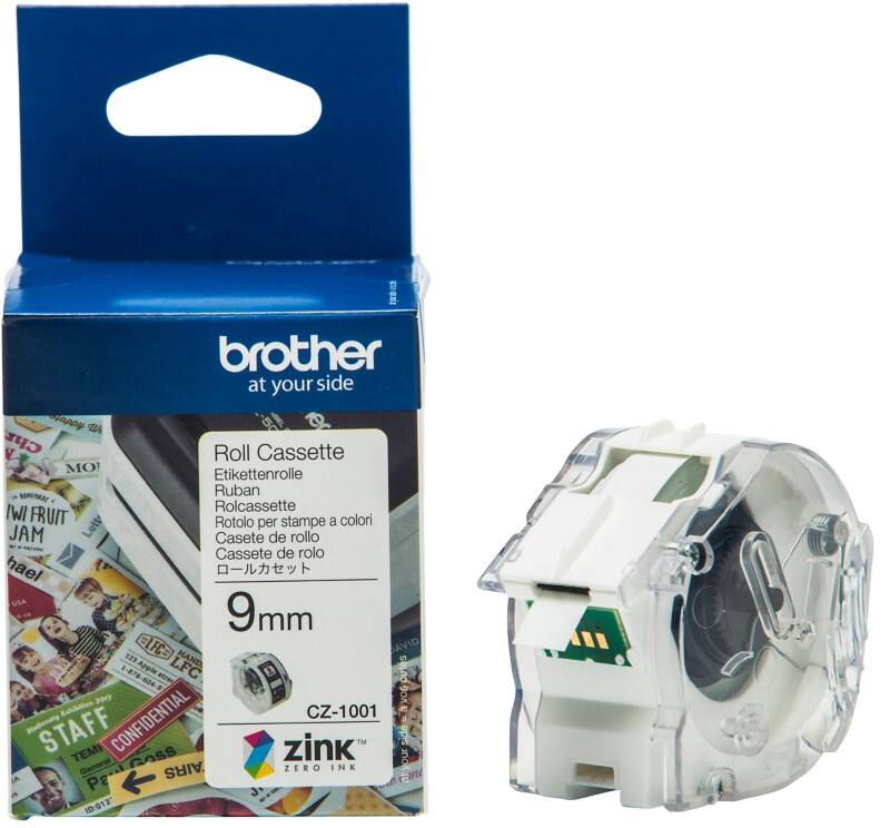 Brother CZ-1001 Authentic Etikettenrollen-Kassette Selbstklebend Weiss 9 mm x 5m