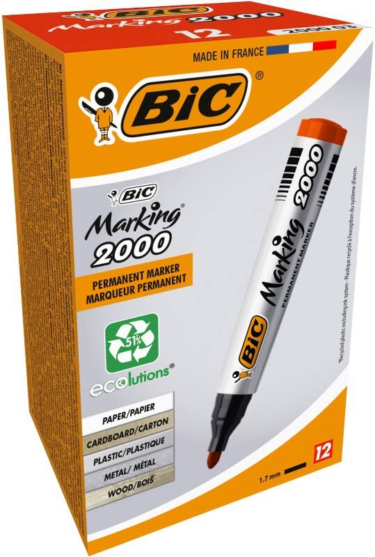 BIC Marking 2000 Permanentmarker 51% Recycelt Mittel Rundspitze 1 - 1,7 mm Rot 12 Stück