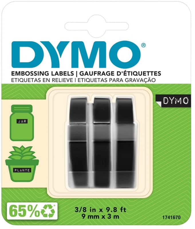 Dymo 3D Prägeetiketten S0847730 Weiss auf Schwarz 9 mm x 3 m 3 Stück