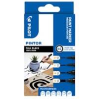 Pilot PINTOR Lackmarker Rundspitze, Keilspitze 0.7 mm, 1.0 mm, 1.4 mm, 8.0 mm Schwarz 4 Stück