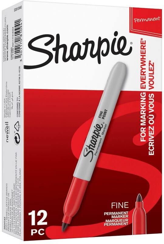 Sharpie FINE POINT Permanentmarker  Fein Rundspitze  - 1,5 mm Rot 12 Stück