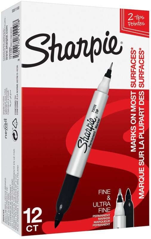 Sharpie Twin Tip Permanentmarker  Fein Rundspitze 0,5 - 0,9 mm Schwarz 12 Stück