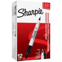 Marqueur permanent Sharpie Twin Tip Fin Ogive 0,5 - 0,9 mm Noir 12 Unités