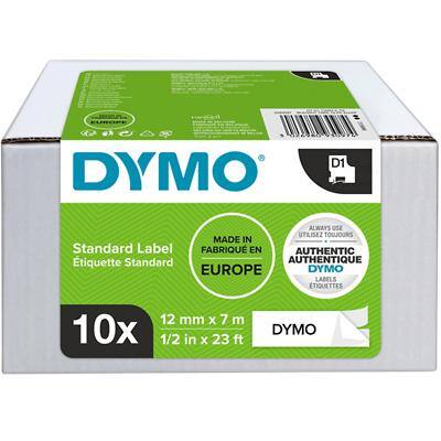 Dymo D1 S0720530 / 45013 Authentic Schriftband Selbstklebend Schwarzer Druck auf Weiss 12 mm x 7m 10 Stück