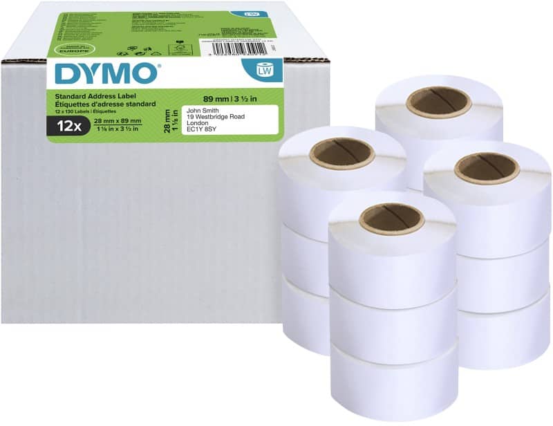 Étiquettes d’expédition Dymo LW S0722370 / 99010 d’origine, autocollantes Blanc 28 x 89 mm 12 Rouleaux de 130 Étiquettes