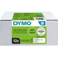 Étiquette d'adresse DYMO LW Authentique 99012 2093093 Autocollantes Noir sur Blanc 89 x 36 mm 12 Rouleaux de 260 Étiquettes