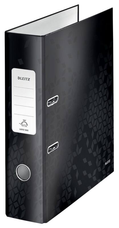 Classeur à levier Leitz Large 180° WOW A4 80 mm Noir 2 Anneaux 1005 Carton laminé Portrait