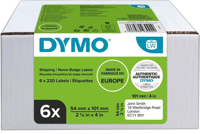 Dymo LW 2093092 / 99014 Authentic Versand-/Namensschildetiketten Selbstklebend Weiss 54 x 101 mm 6 Rollen à 220 Etiketten