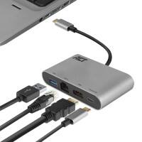Act AC7040 1 x USB C Stecker auf 1 x HDMI weiblich, 1 x USB C weiblich, 1 x USB A, 1 x Ethernet Multiport Dock 0,15 m Schwarz, Grau