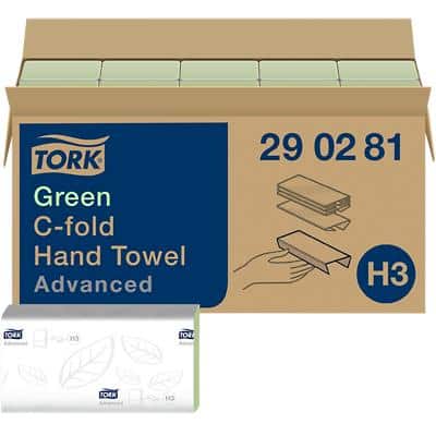 Tork Advanced FSC-zertifiziert, EU Eco label, Recycelt 100% Falthandtücher H3 C-falz Grün 2-lagig 290281 20 Stück à 128 Blatt