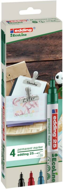 edding Ecoline 25 Permanentmarker  Fein Rundspitze  - 1 mm Farbig sortiert Nachfüllbar Wasserbeständig 4 Stück