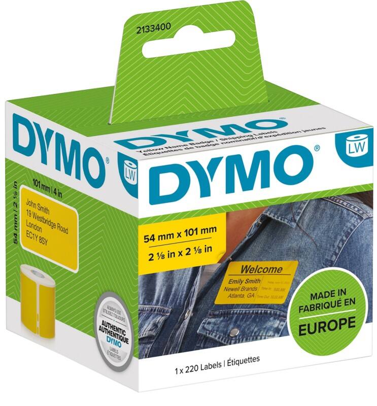 DYMO LW 2133400 Versandetiketten Original Permanent haftend Schwarz auf Gelb 54 mm (B) x 101 mm (L) 220 Etiketten