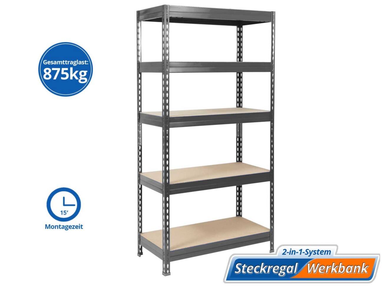 Étagère MAMMUT Grizzly 5 étagères Tôle d'acier 1200 x 600 x 1800 mm Anthracite, gris