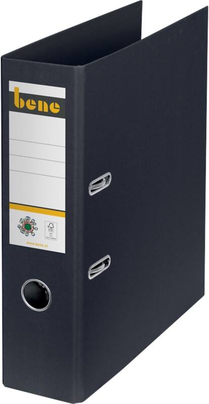 Bene No.1 Ordner Breit A4 80 mm Schwarz 2 Ringe 301400SW Pappkarton Glatt Hochformat