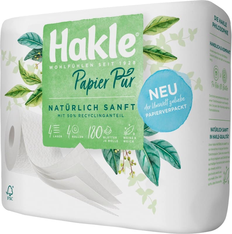 Hakle Pure Toilettenpapier 4-lagig 10380 4 Rollen à 180 Blatt