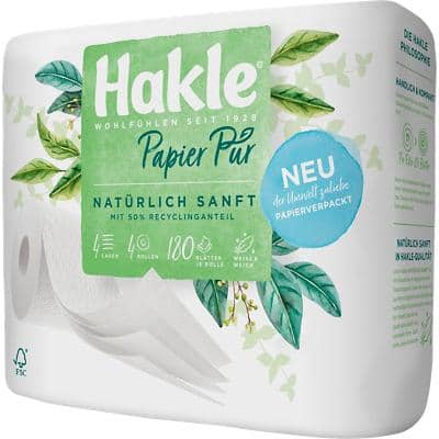 Papier toilette Hakle Pure 4 épaisseurs 10380 4 Rouleaux de 180 Feuilles