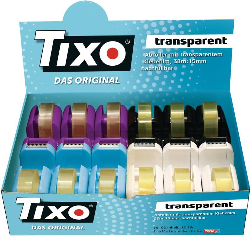 TIXO Klebebandabroller-Set Farbig sortiert 15 mm (B) x 33 m (L) 12 Stück