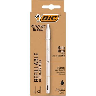 BIC Cristal Metal Kugelschreiber Schwarz Mittel 0.32 mm Nachfüllbar 3 Stück