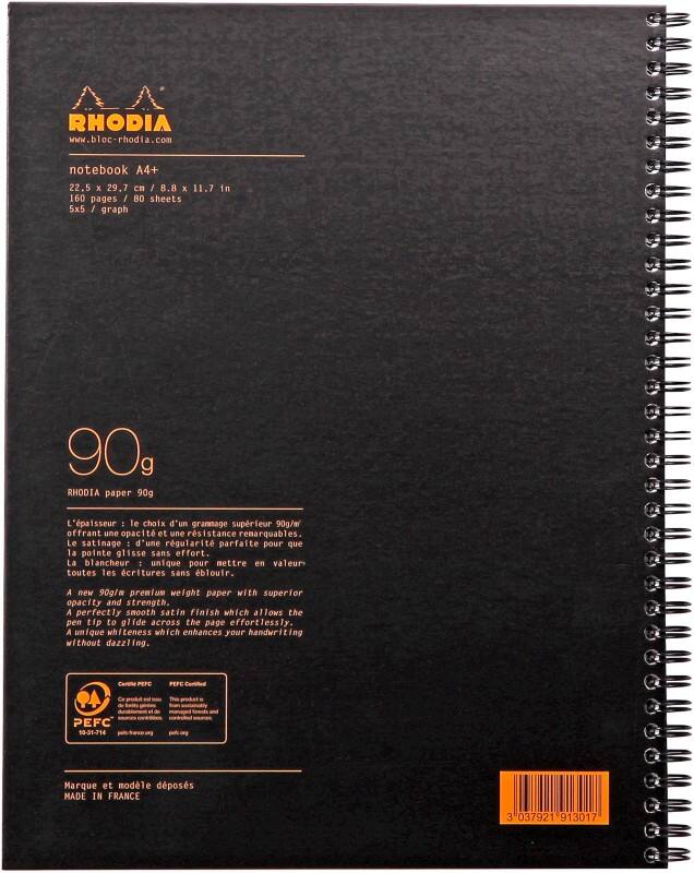 Cahier Rhodia A4+ Quadrillé Perforé Noir