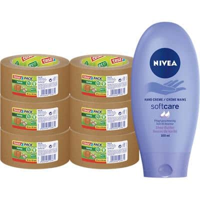 Ruban d'emballage tesapack Brun Eco & Strong et crème pour les mains Nivea 50 mm x 50 m 6 rouleaux
