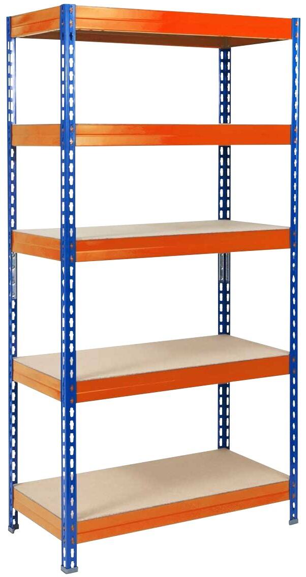 Rayonnage grande portée MAMMUT Grizzly 5 étagères Bois, Tôle d'acier 1200 x 450 x 1800 mm Bleu, orange
