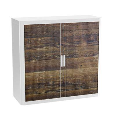 Armoire basse à rideau Paperflow Imitation bois Brun, blanc 1100 x 415 x 1040 mm