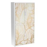 Armoire basse à rideaux Paperflow Feuilles dorées Doré, Blanc 1100 x 415 x 2040 mm