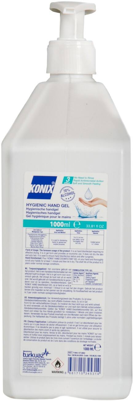 Gel désinfectant pour les mains KONIX 70% Alcool 1 l