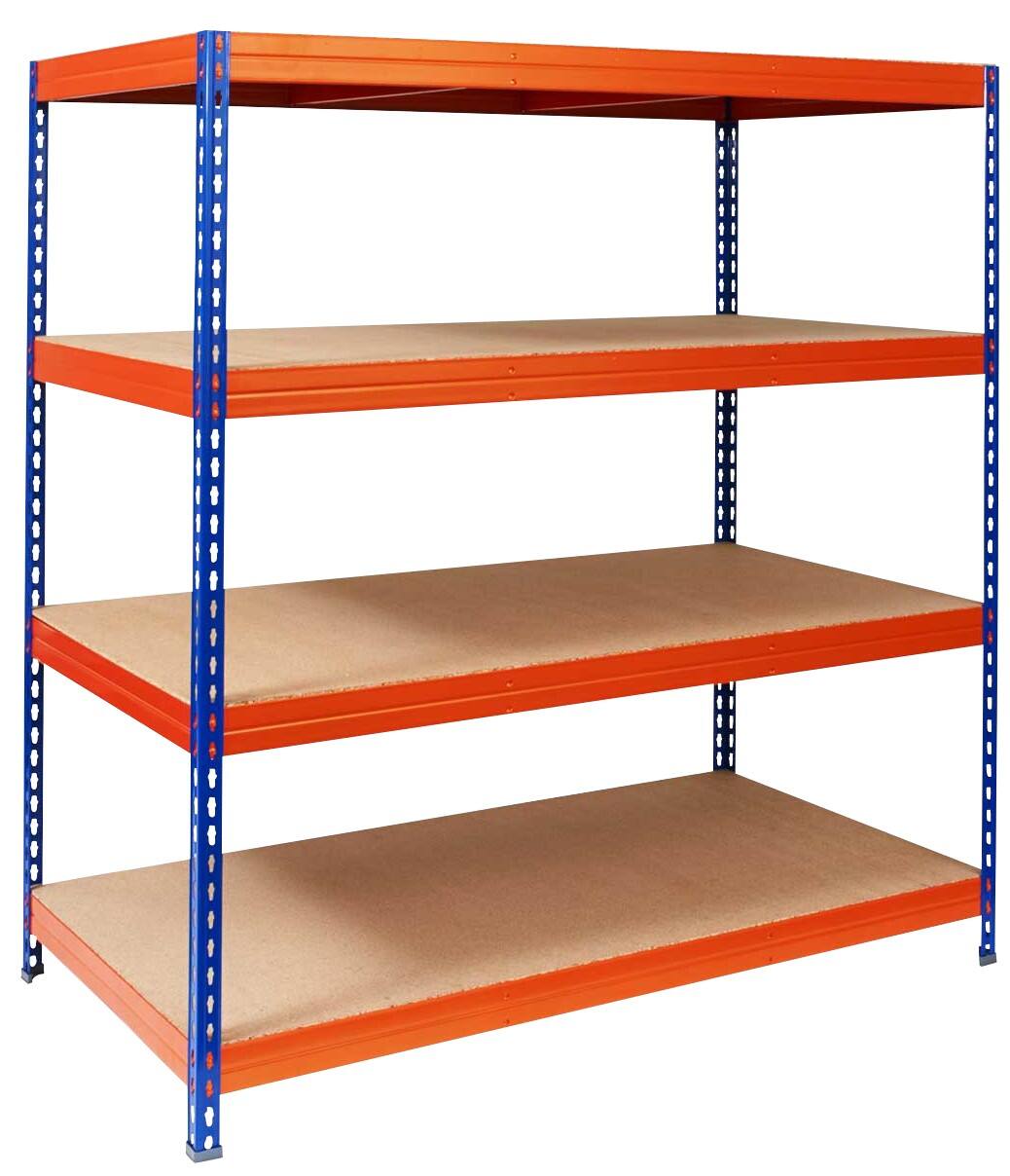 MAMMUT Weitspannregal 4 Fachböden Holz, Stahlblech 1.500 x 600 x 2.000 mm Blau, Orange