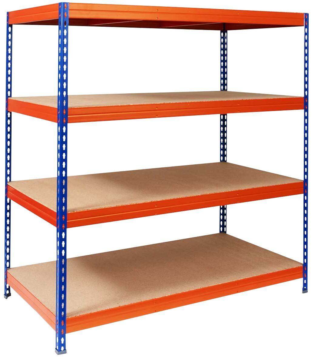 MAMMUT Weitspannregal 4 Fachböden Holz, Stahlblech 1.500 x 800 x 2.000 mm Blau, Orange