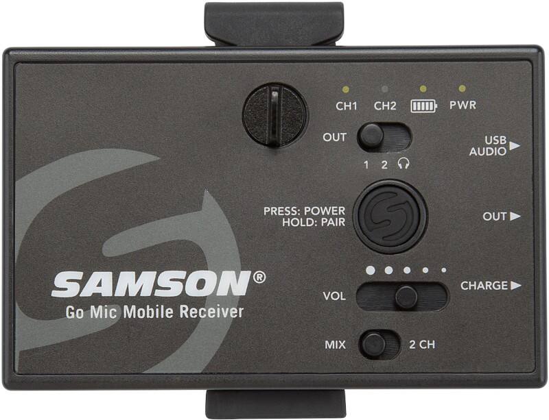 Microphone sans fil SAMSON GO MIC MOBILE Système lavalier Emetteur + Récepteur Avec USB et sortie casque 3.5 mm Noir