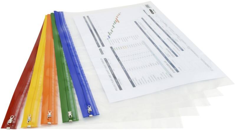 Rapesco Zippi Bags Reissverschlussbeutel A3 PP (Polypropylen) 35,5 (B) x 48 (T) x 0,5 (H) cm Farbig assortiert 5 Stück